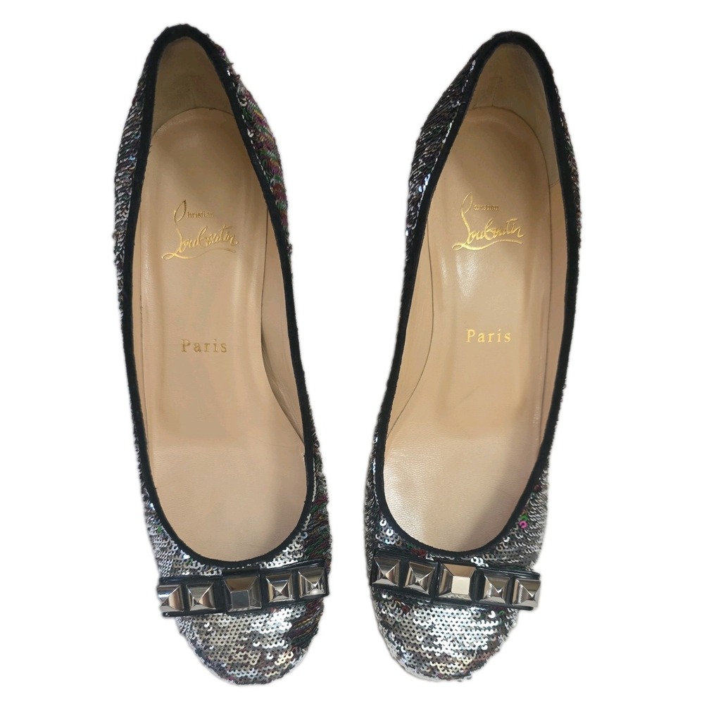 Christian Louboutin Zerlisixtyfive Sequin Low Block Heels 37.5